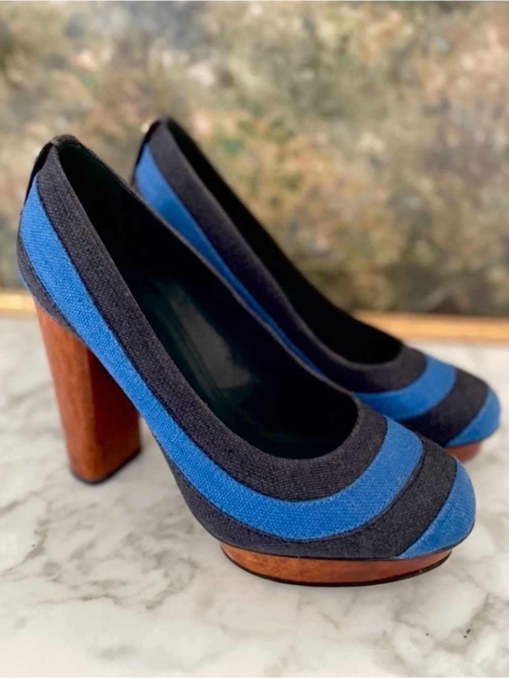 Vintage Tory Burch Joelle 90s Wooden Stiletto Pumps High Heels Platform